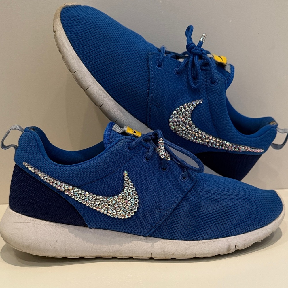 Nike Roshe Sneakers Royal Blue with Rhinestone Crystals on Swoosh & Shoelace
